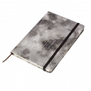 Записная книжка, А5, Alingar, 7БЦ, ПВХ (печать на мокром шелке), на резинке, клетка, 95 л., "Трендовые надписи", серый