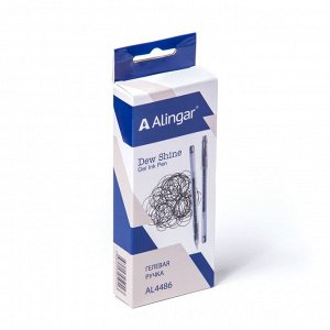 Ручка гелевая Alingar, "DEW SHINE", 0,5 мм, черная, игольчатый металлизированный наконечник, грип,круглый, прозрачный, пластиковый корпус, в уп. 12 шт