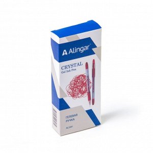 Ручка гелевая Alingar "Cristal", 0,5 мм, красная, игольчатый метал. наконечник, резиновый грип, круглый, прозрачный, пластиковый корпус, в уп. 12 шт.