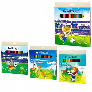 Карандаши цветные Alingar 24 цв., &quot;Веселый футбол&quot; деревянные, шестигранные, заточенные, грифель 3.0 мм, картон. уп., европод.