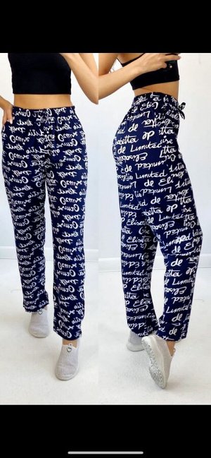 Спортивные штаны женские 4004 "Рисунок Мелкие Надписи" Темно-Синии