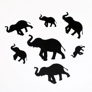 Панно металлическое "Слоны" черные, набор 7 шт. 20х20см