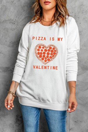 Белый свитшот с надписью: PIZZA IS MY VALENTINE