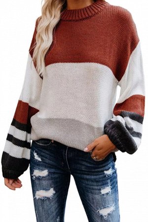Коричнево-белый полосатый свитер оверсайз