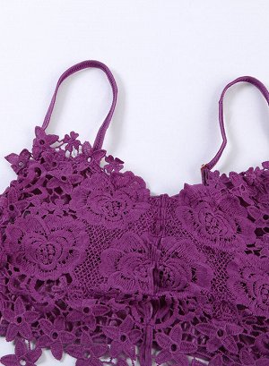 Фиолетовый комплект нижнего белья с цветочным кружевом: удлиненный бюстгальтер + трусики