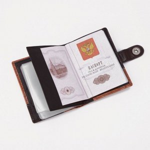 Обложка для документов 3 в 1: для автодокументов, паспорта, купюр, цвет коричневый