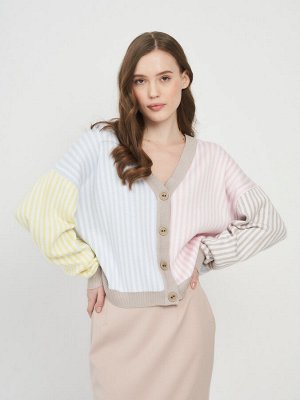 Кардиган женский 7221-14096   12147/798/392664/391680/11347 ваниль/белый/хрустальный голубой/роз.жемчуг/лимонный щербет