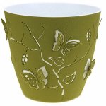 Горшок для цветов пластиковый 2,5л d-17,5см &quot;Butterflies&quot; лиственно-зеленый