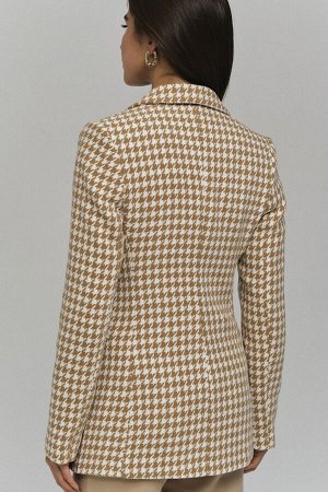 Приталенный двубортный пиджак (бело-бежевая гусиная лапка)