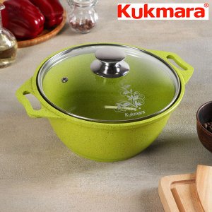 Кастрюля антипригарная литая 2,0л стеклянная крышка Trendy style lime ТМ KUKMARA
