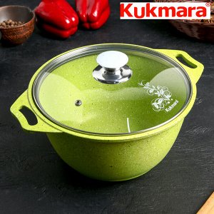 Кастрюля антипригарная литая 3,0л стеклянная крышка Trendy style lime ТМ KUKMARA