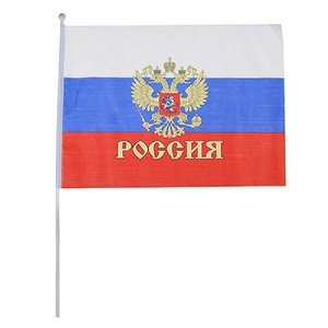 Флаг россии 14х10 см шток для машины 20 см полиэстер