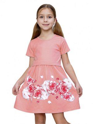 Платье Платье  для девочки
Одной из повседневной части гардероба для девочки является платье.  
Модель изготовлена   из 100 % хлопка,  расклешенная пришивная юбочка, на юбке декорировано цветами, отло