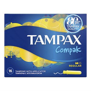 TAMPAX Compak Тампоны женские гигиенические с аппликатором Regular Duo 16шт ПрепакКороб