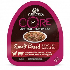 CORE SMALL BREED консервы из курицы с говядиной, зеленой фасолью и красным перцем для собак мелких пород 85 г