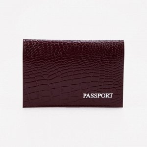 Обложка для паспорта, тиснение, крокодил, цвет бордовый 1810228