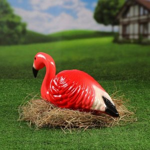 Садовая фигура "Фламинго", для гнезда, керамика, 42х16х22 см
