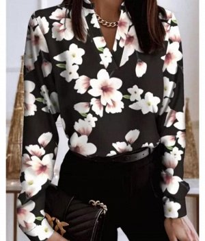 Блузка черная с принтом цветы