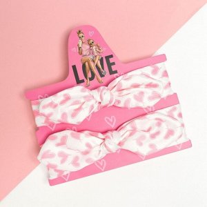 Повязки на голову «Крошка Я» Love you для мамы и дочки, 2 шт., белые/розовые