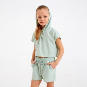 Комплект для девочки (топ, шорты) MINAKU: Casual Collection, оливковый, рост, см