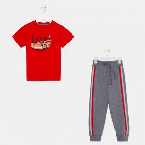 Комплект (футболка+брюки) для мальчика Н2876-7202, цвет серый/красный, рост 104 см (56)