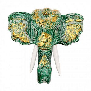 Сувенир из дерева Маска Голова Слона 23см Албезия Антик Green