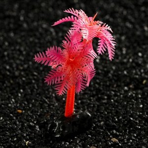 Растение искусственное аквариумное "Пальма", светящееся, 10 см, красное