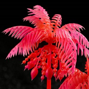 Растение искусственное аквариумное "Пальма", светящееся, 14 см, красное