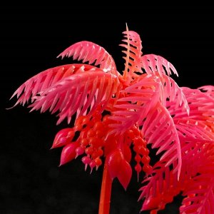 Растение искусственное аквариумное "Пальма", светящееся, 18 см, красное