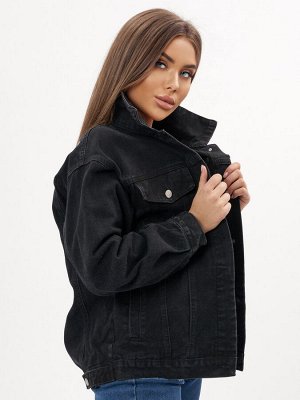 Джинсовая куртка женская оверсайз черного цвета 7752Ch