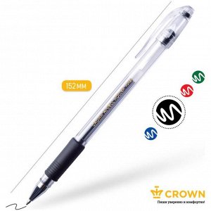 Ручка гелевая, стандарт, резиновый упор, Crown HJR-500R, чёрная, узел 0.5 мм