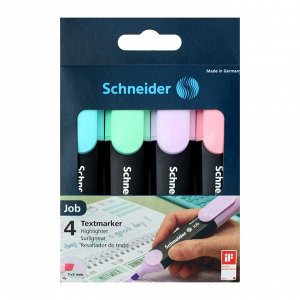 Набор маркеров-текстовыделителей 4 цвета 1-5 мм Schneider Job, пастельные тона, в прозрачном чехле