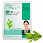 Тканевая маска для лица Зеленый чай и Коллаген Dermal Green Tea Collagen Essence Mask, 23 гр*1шт