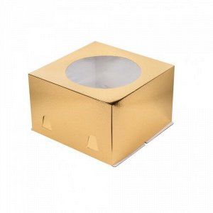 Коробка для торта 24*24*18 см, с окном, золото Х-Э 011400