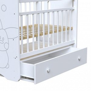 Кровать детская Sweet Rabbit маятник с ящиком (белый) ( 1200х600)