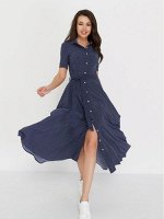 LONG SHIRT Платье-рубашка длинный/синий, белый (мелкий горох)