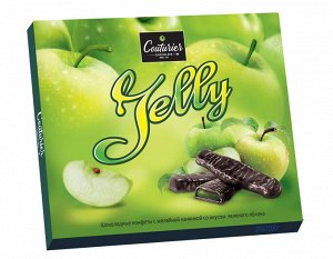 Конфеты шоколадные «JELLY» с желейной начинкой со вкусом зеленого яблока., 1/155 гр.