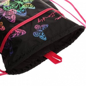 Мешок для обуви с карманом, 490 х 410 мм, сетка для вентиляции, "Бабочки неон"