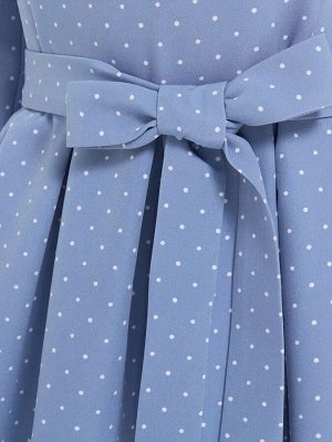 Платье женское демисезонное встречная складка длинный рукав цвет Голубой, белый SKLAD (мелкий горох)