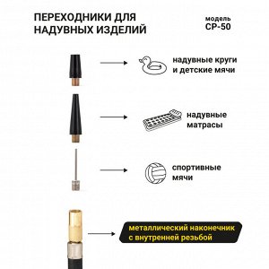 Компрессор воздушный CarPerformance, 50 л./мин., 12V/16А, 200W, 10 Атм., двухпоршневой,  шланг 0,6 м. + дполнительный шланг из PU 2,5 м., кабель питания 2,8 м., питание от прикуривателя, набор из 3-х