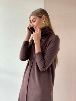 Платье-свитер с планкой шоколадное