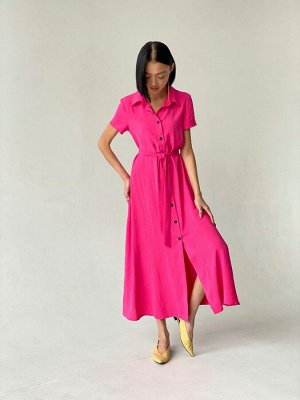 Платье-рубашка удлинённое розовое