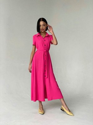 Платье-рубашка удлинённое розовое