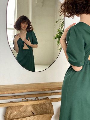Платье с декоративными узлами зелёное