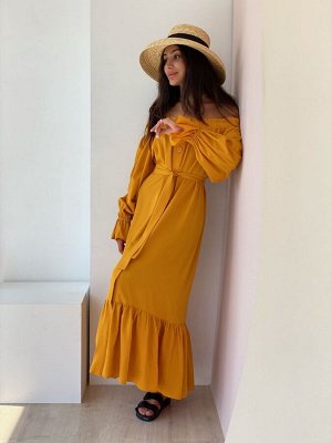 Платье с открытыми плечами в цвете "манго"