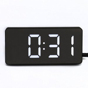 Часы настольные электронные, белая индикация, от USB, 7.5 х 15.5 см, черные