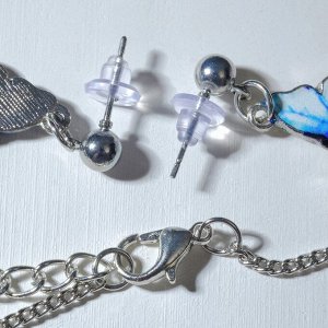 Гарнитур 2 предмета: серьги, кулон "Бабочка" парусник Улисс, цвет синий в серебре