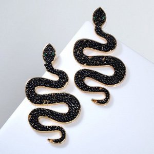 Серьги "Змеи" изогнутые, цвет чёрный в золоте