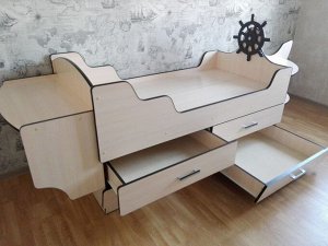 Многофункциональная Кровать-комод в детскую комнату Корабль с штурвалом