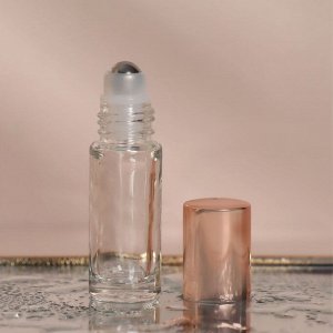Флакон стеклянный для парфюма, с металлическим роликом, 10 мл, цвет прозрачный/розовое золото